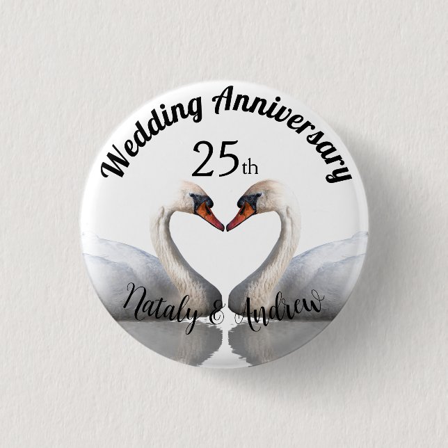 Wedding Anniversary two swans white Button (Front)