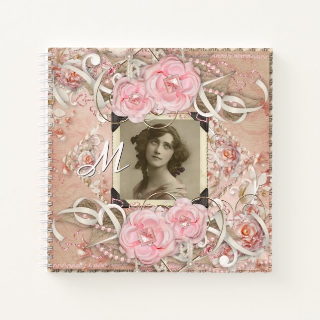 Wedding Anniversary Victorian Bride Roses Pearls Notebook (Front)