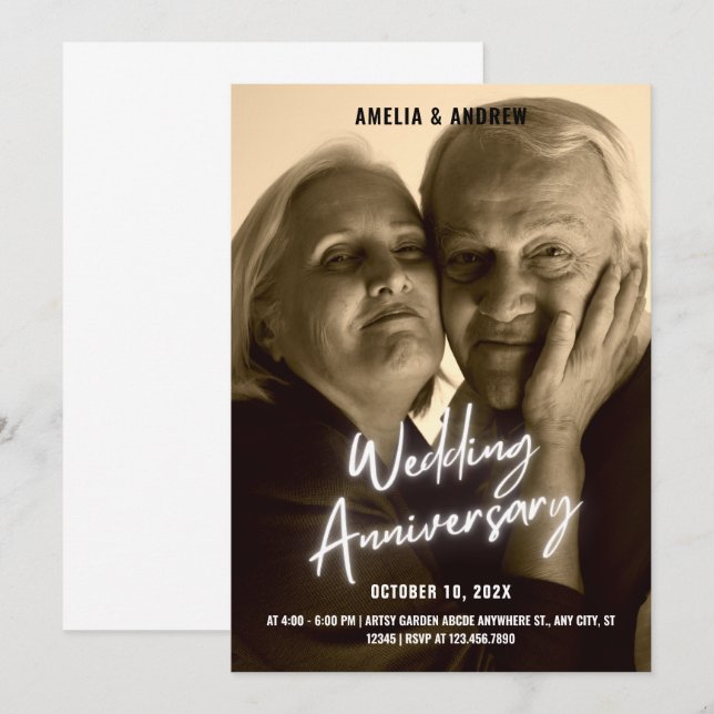 Wedding Anniversary vintage modern photo Invitation (Front/Back)