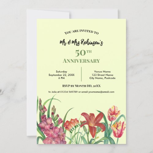 Wedding Anniversary Watercolor Gladioli Lily Tulip Invitation