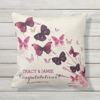 Wedding Anniversary Watercolor Pink Butterflies Throw Pillow