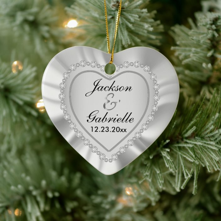 Wedding  Anniversary - White Satin And Silver Ceramic Ornament 