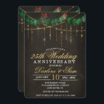 Wedding Anniversary Winter Party Invitation<br><div class="desc">Wedding Anniversary Winter Christmas Holiday Invitation String Lights Bling Lights Holly Garland Chalk Chalkboard Invitation</div>
