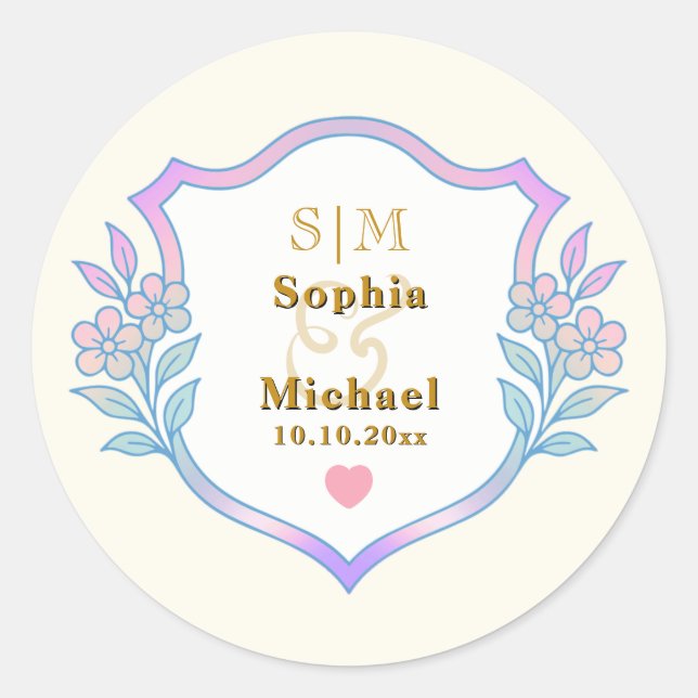 Wedding Anniversary with Gold Initials Monogram Classic Round Sticker (Front)
