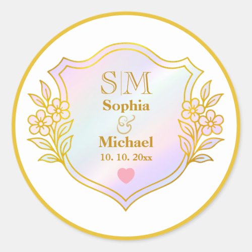 Wedding Anniversary with Gold Initials Monogram Classic Round Sticker