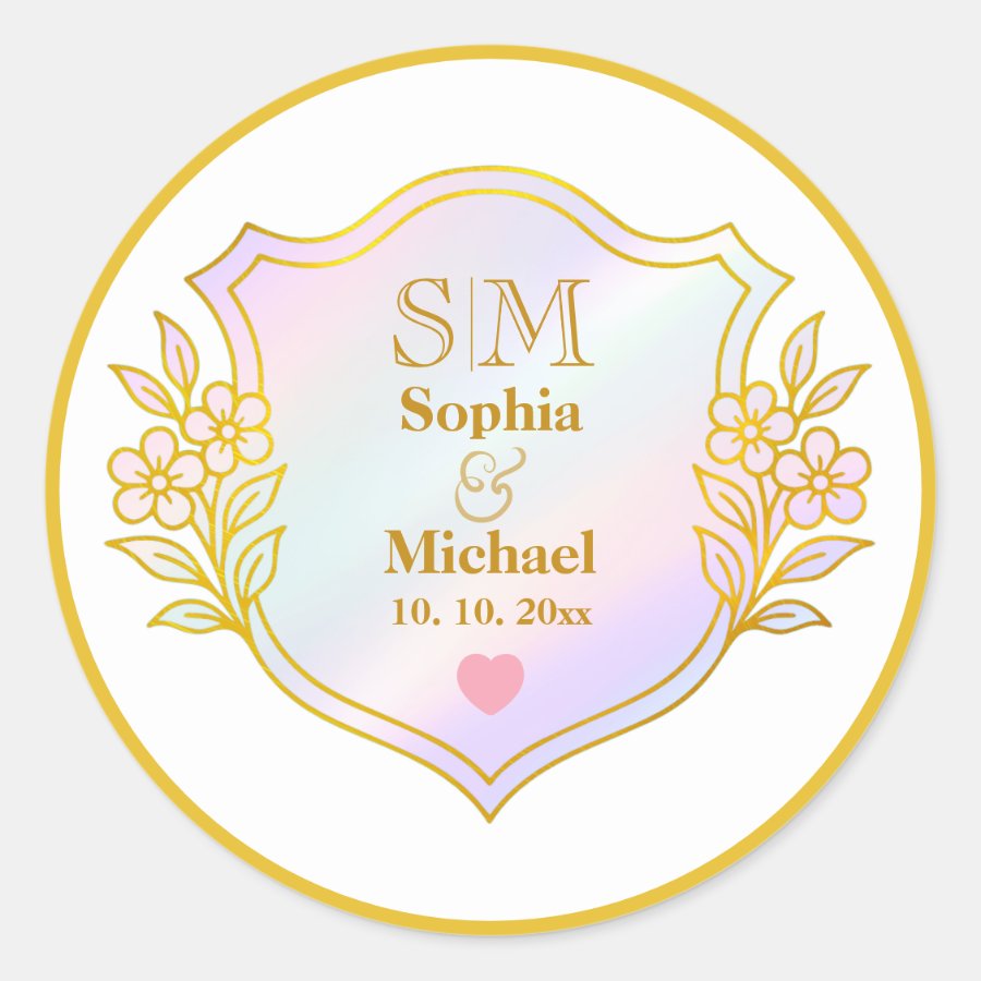 Wedding Anniversary with Gold Initials Monogram Classic Round Sticker