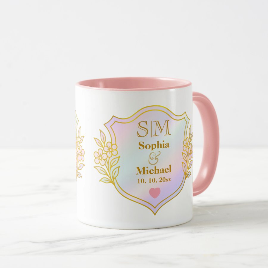 Wedding Anniversary with Gold Initials Monogram Mug
