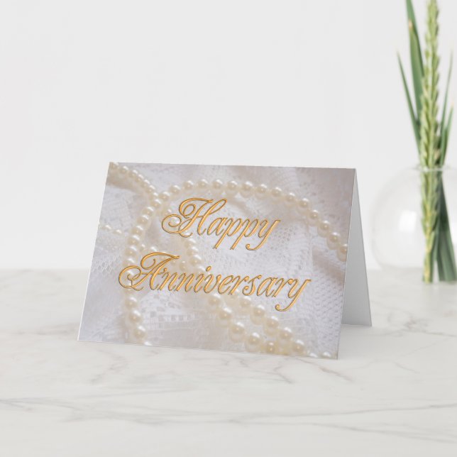 Wedding anniversary with lace and pearls card (Front)