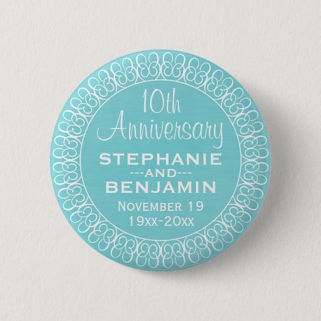 Wedding Anniversary with Teal Blue Background Pinback Button (Front)