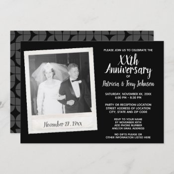 Wedding Anniversary With Vintage Photo - Black Invitation by JustWeddings at Zazzle
