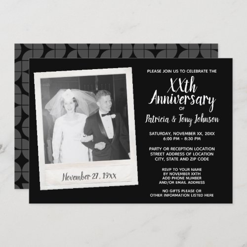 Wedding Anniversary with Vintage Photo _ black Invitation