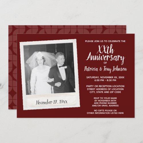 Wedding Anniversary with Vintage Photo _ burgundy Invitation