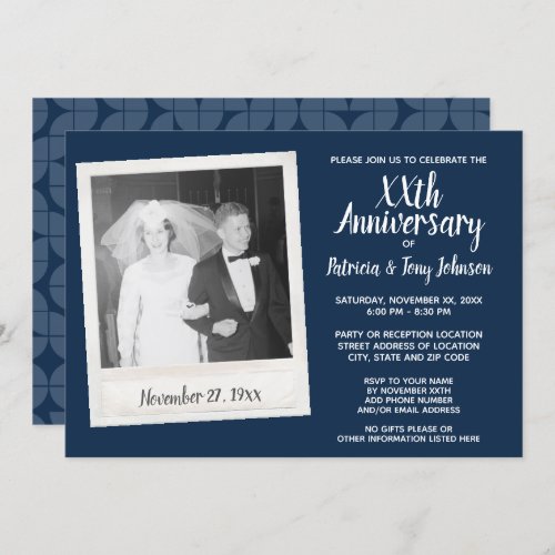 Wedding Anniversary with Vintage Photo _ navy Invitation
