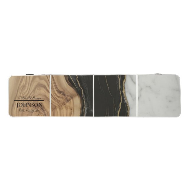 Wedding Anniversary Wood Black White Agate Marble  Beer Pong Table (Top)