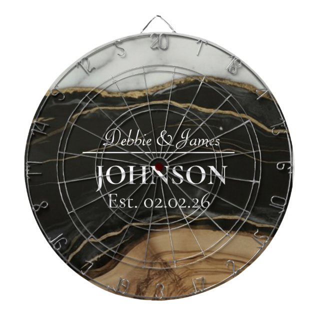 Wedding Anniversary Wood Black White Agate Marble  Dart Board (Front)