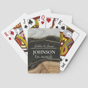 Wedding Anniversary Wood Black White Agate Marble Poker Cards