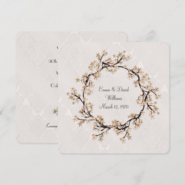 Wedding Anniversary Wreath on Damask Invitation (Front/Back)
