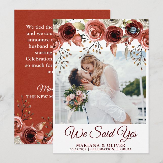 Wedding Announcement Autumn Mix Watercolor Floral (Front/Back)