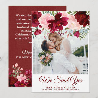 Wedding Announcement Burgundy Pink Floral