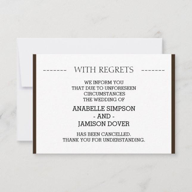Wedding Announcement Cancellation Cards (Front)