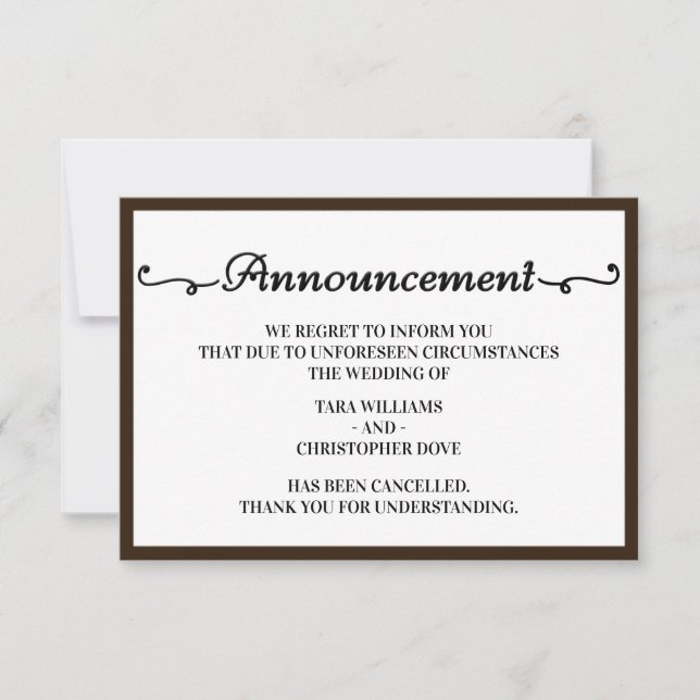 Wedding Announcement Cancellation Cards (Front)
