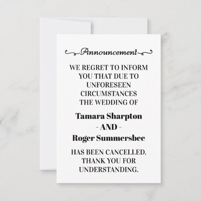 Wedding Announcement Cancellation Cards (Front)