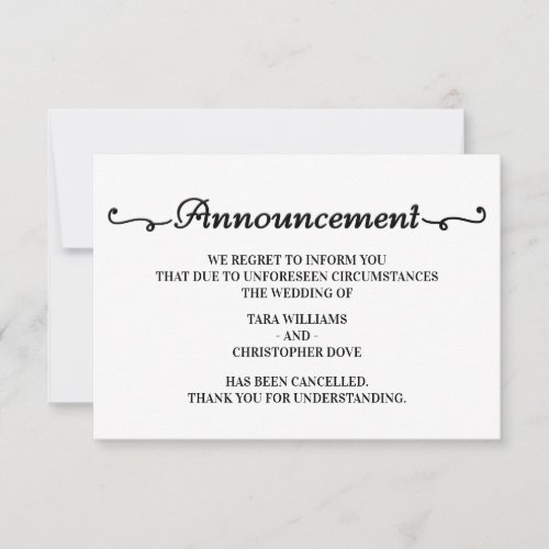 Wedding Announcement Cancellation Cards