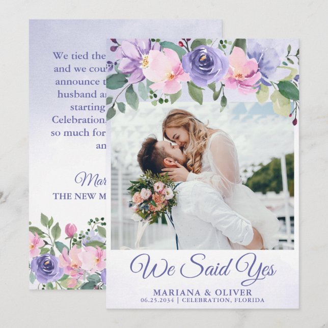 Wedding Announcement Modern Pink Floral (Front/Back)