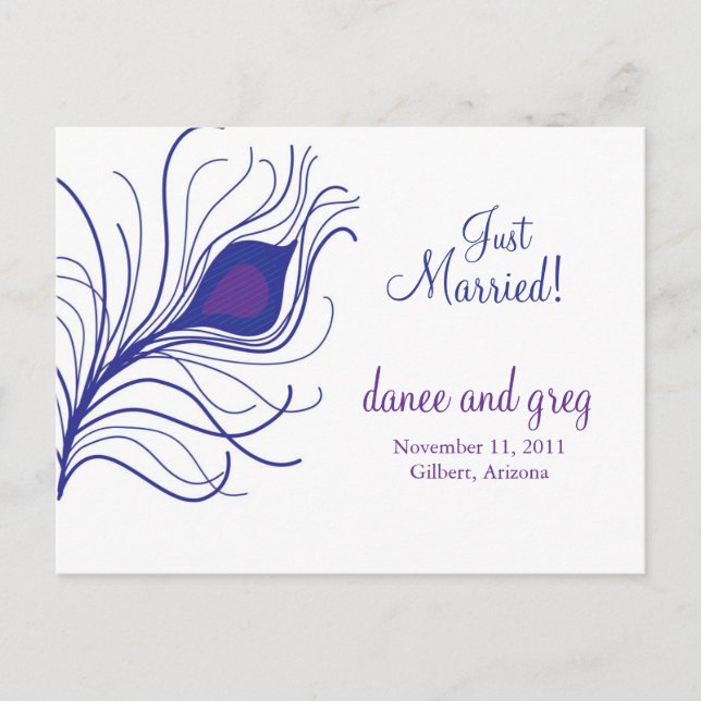 Wedding Announcement peacock feather Postcard (Front)