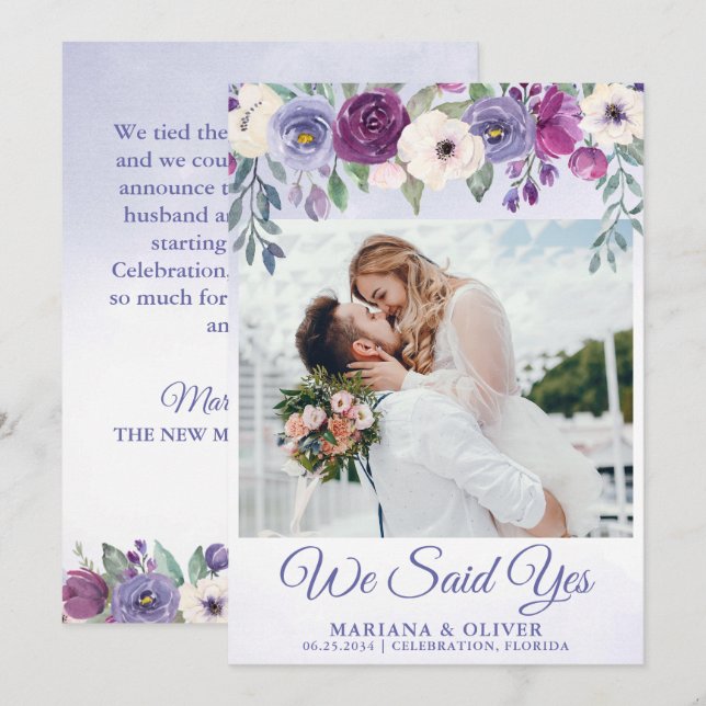 Wedding Announcement Periwinkle Fuchsia Floral (Front/Back)