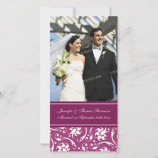 Wedding Announcement Photo Card Cream and Pink (Front)