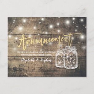 Wedding Announcement Postponement Mason Jars Wood