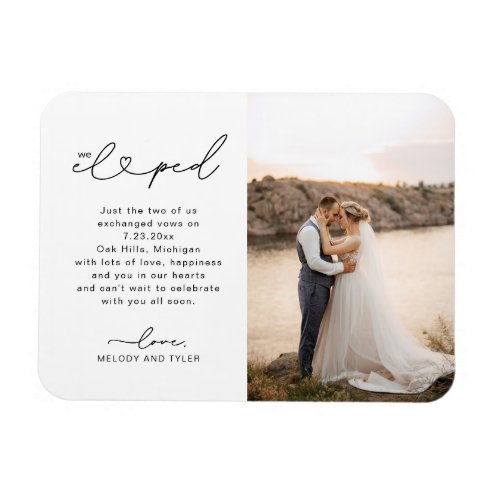 Wedding announcements - Pink Dramatic personalized gifts for you We eloped script photo wedding announcement card magnet