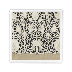 Wedding Antique Lace Linen White Classic Pretty Acrylic Tray