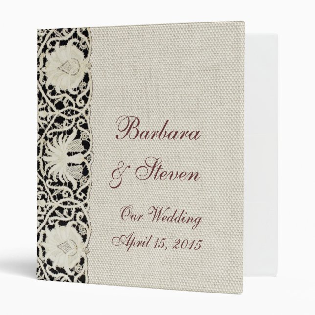 Wedding Antique Lace Linen White Classic Pretty Binder (Front/Inside)