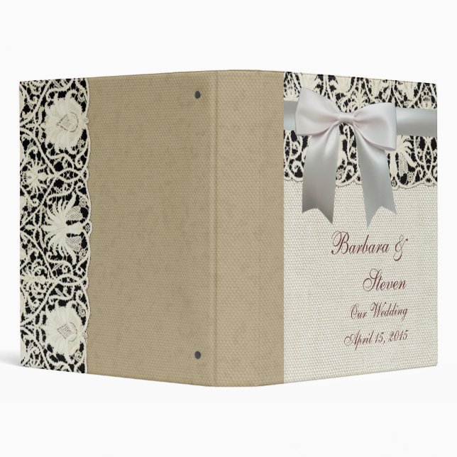 Wedding Antique Lace Linen White Classic Pretty Binder (Background)