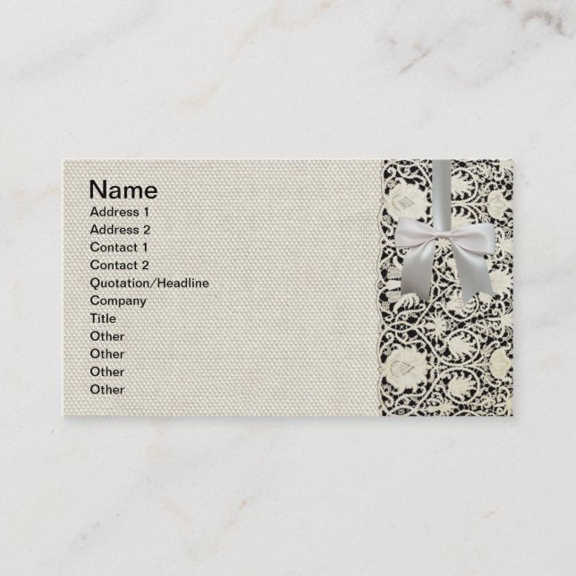 Wedding Antique Lace Linen White Classic Pretty Business Card (Front)