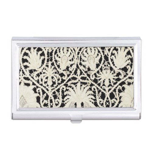 Wedding Antique Lace Linen White Classic Pretty Business Card Holder