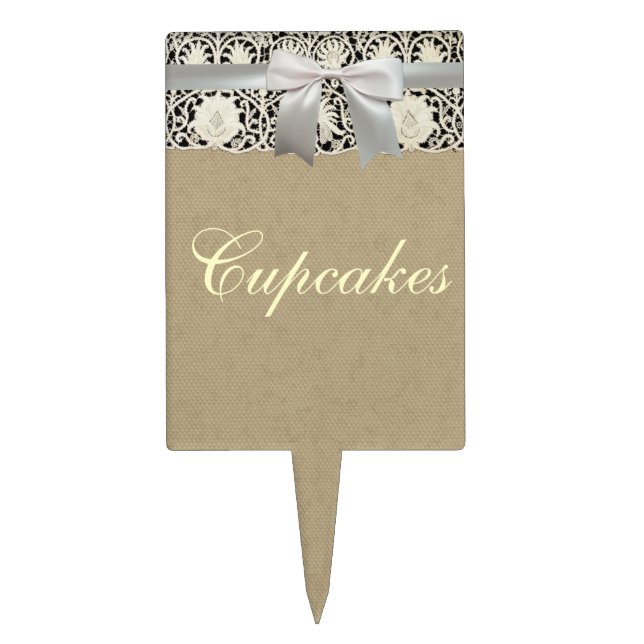 Wedding Antique Lace Linen White Classic Pretty Cake Topper (Front)