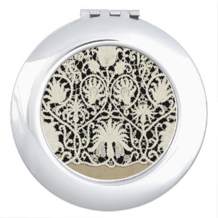 Wedding Antique Lace Linen White Classic Pretty Compact Mirror