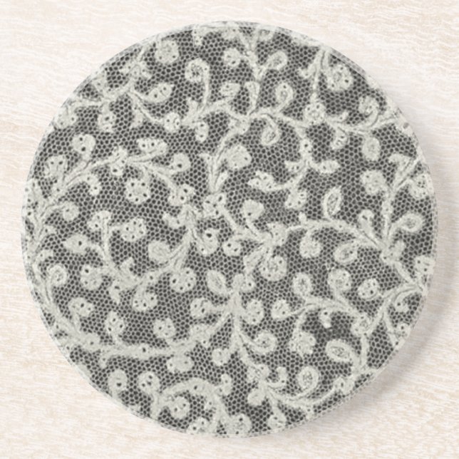 Wedding Antique Lace Linen White Classic Pretty Drink Coaster (Front)