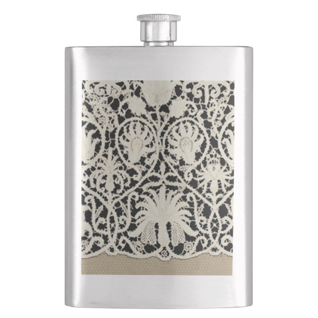 Wedding Antique Lace Linen White Classic Pretty Flask (Front)