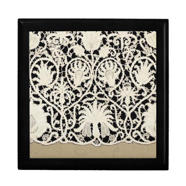 Wedding Antique Lace Linen White Classic Pretty Gift Box (Front)