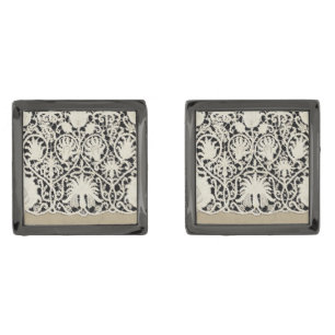 Wedding Antique Lace Linen White Classic Pretty Gunmetal Finish Cufflinks