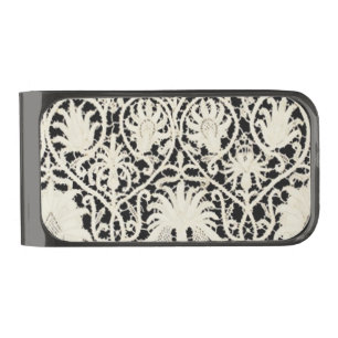 Wedding Antique Lace Linen White Classic Pretty Gunmetal Finish Money Clip