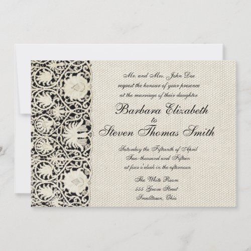 Wedding Vintage White Lace and Linen Personalized Invitations