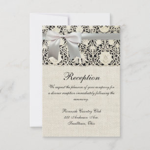 Wedding Antique Lace Linen White Classic Pretty Invitation