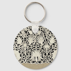 Wedding Antique Lace Linen White Classic Pretty Keychain