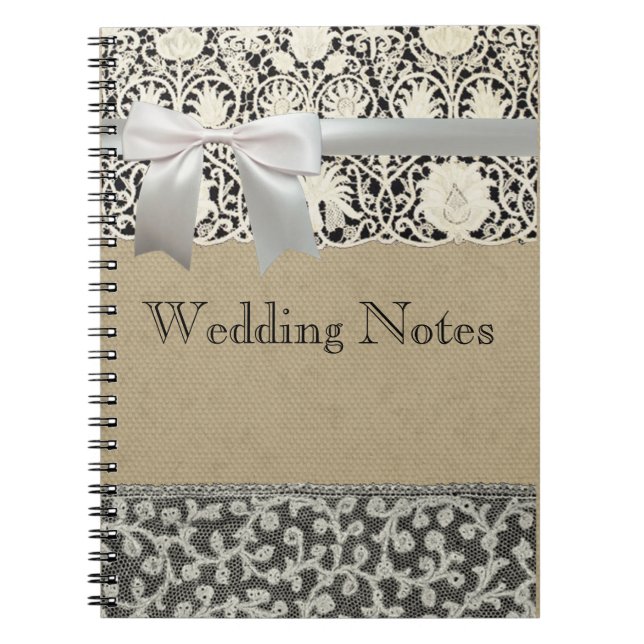 Wedding Antique Lace Linen White Classic Pretty Notebook (Front)