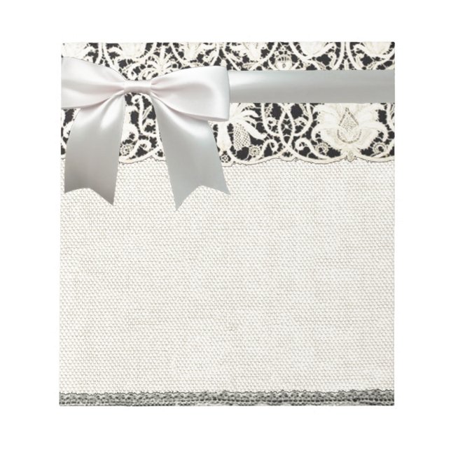 Wedding Antique Lace Linen White Classic Pretty Notepad (Front)